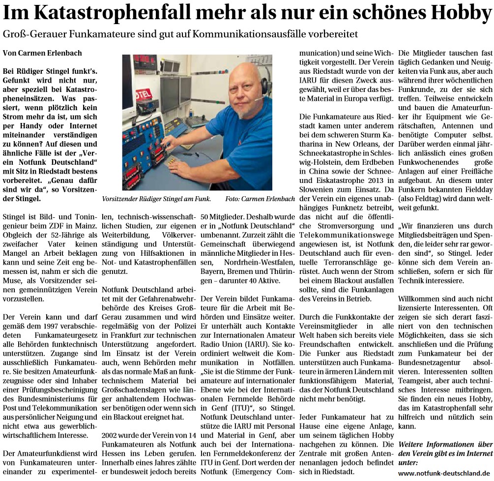 Pressebericht über Notfunk-Deutschland im Gross Gerauer Echo ca. 2018